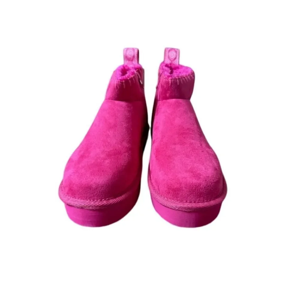 Muk Luks Augie Mini Cozy Booties Women's Pink Fuchsia Sz 8 Faux Suede Side Zip